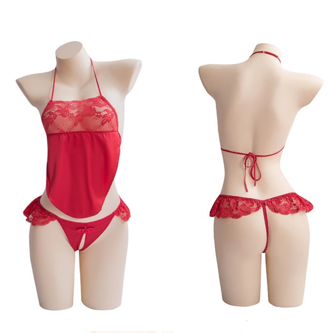 Sexy Underwear Lace Tied Neck Split Belly Pocket Black One Size