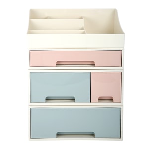  ROSELIFE 藥品 化妝品 文具收納盒 可拆卸 自由組合 4層收納盒 [TCDF] 兩高一低4抽屜 5插槽桌面整理盒 藍粉綠