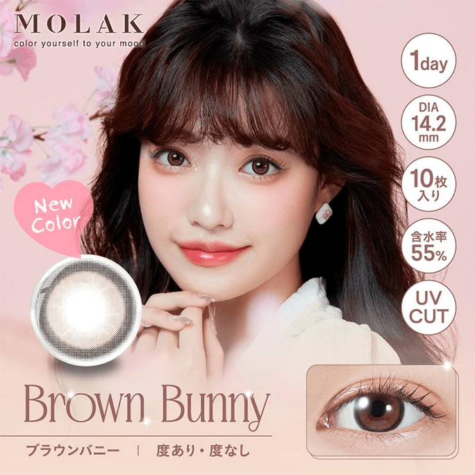 【日本美瞳/日本直郵】 日本 MOLAK 宮脇咲良 日拋美瞳 Brown Bunny“棕色系”10片裝 度數0(0) 預定3-5天 DIA:14.2mm BC:8.6mm