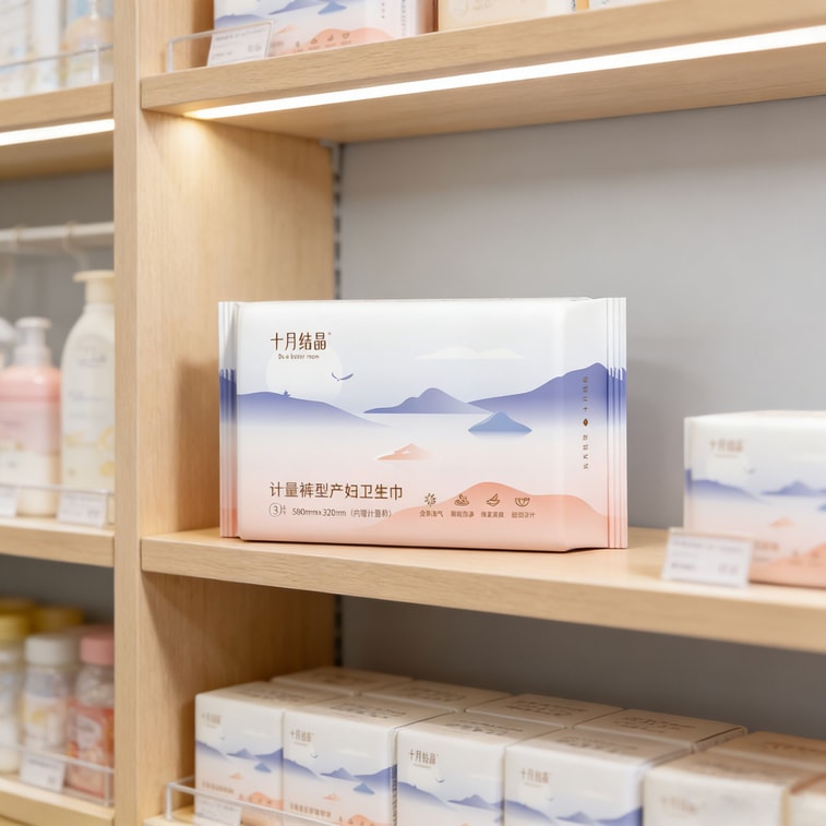 October 結晶化測定パンティ型生理用ナプキン、マタニティ測定生理用ナプキン、特大容量、産後悪露用特大サイズ、580mm×320mm、3枚入り 8