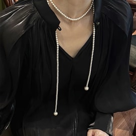 【中國直郵】 HSPM 新款超長多層疊戴毛衣鏈項鍊 珍珠項鍊 132cm