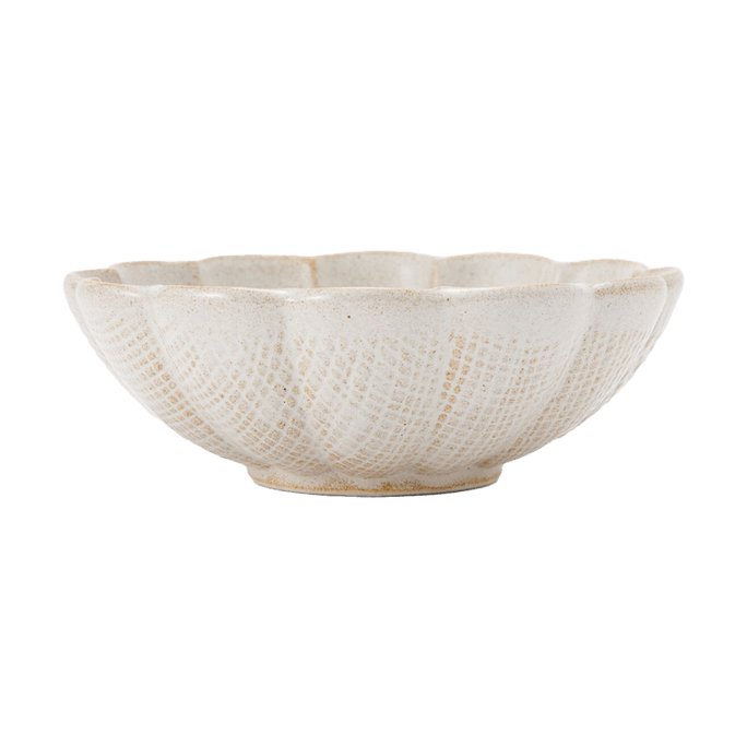 日本NITORI尼达利 HAKUYU系列  陶瓷花瓣圆型碗 米白色 中号 13.9cm