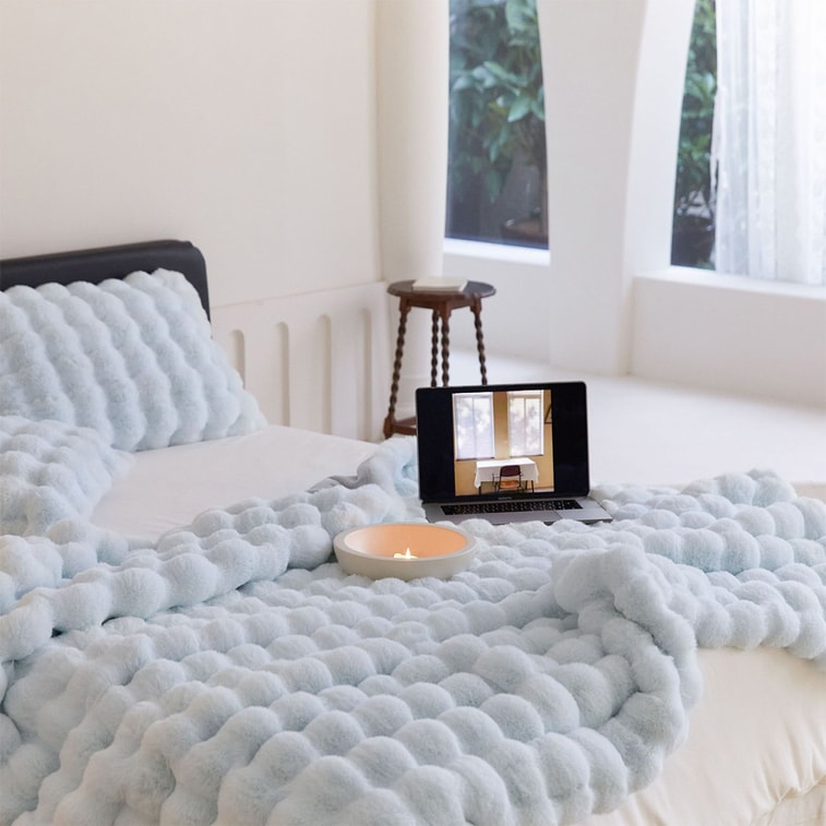 Toscano Plush Blanket Sofa Throw Office Nap Blanket with Cat-Petting Texture Sky Blue 160×200cm 1 pc 5