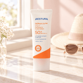 韓國AESTURA愛絲特蘭 DERMA UV365 維C煥亮防曬霜 SPF50+ PA++++ 40ml【淡斑修護·敏感肌適用】