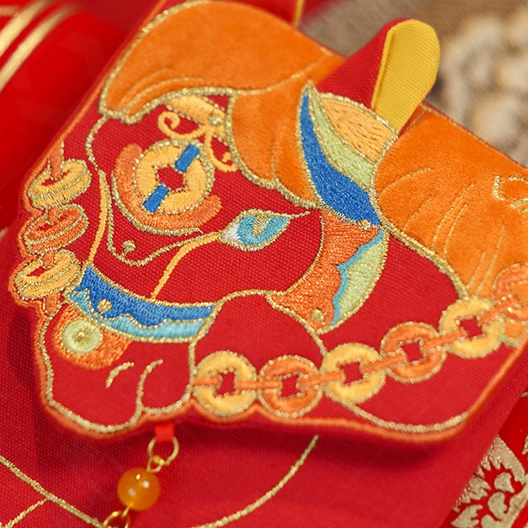 【中国直送】HSPM 馬年刺繍生地 赤い封筒 クリエイティブ中国風 10,000元 赤い封筒 新年の挨拶やお年玉に かわいい馬のデザイン 1枚 10
