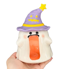 Halloween Ghost Elf Design Creative Ceramic Mug with Lid for Drinking Cute Girl's Festival Gift Cup Purple Hat 450ml