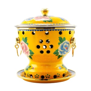 Enamel Fat Cattle Hot Pot Yellow Peony with 304 Stainless Steel Liner