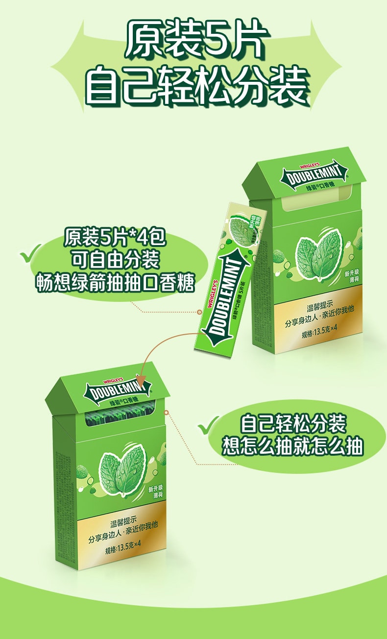 【中國直郵】 綠箭 煙盒裝口香糖 【綠群】 盒裝抽抽盒 薄荷口味2.7g* 20片*2盒