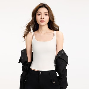 【中國直郵】 HSPM 7A抗菌萊賽爾涼感帶胸墊遮副乳吊帶背心 白色【帶胸墊】 M 1件