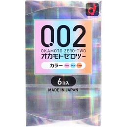 일본 OKAMOTO 오카모토 002 콘돔, 컬러풀한 3가지 색상, 6개 팩