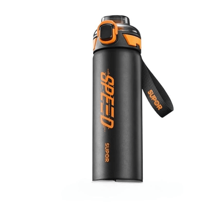 Large Capacity Thermos Cup With Straw Designed For Male Students Simple And Premium Style Black And Yellow 700ml