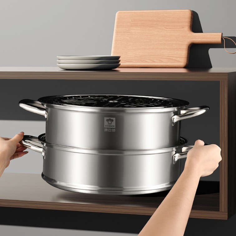 Double Layers Stainless Steel Steamer with Glass Lid 28cm 6