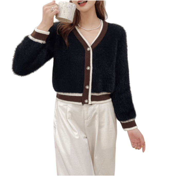 Autumn And Winter Imitation Mink Fur Knitted Cardigan Sweater Jacket Black One Size Fits All