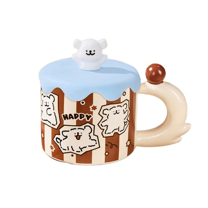 Line Puppy Retro Cute Ceramic Cup Striped Makeup Cup With Lid 400ml