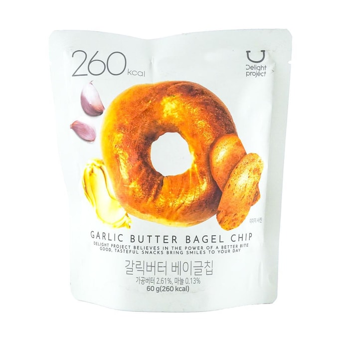 韓國 DELIGHT PROJECT 低卡貝果片 麵包乾 蒜香奶油口味 60g【Olive Young必買】