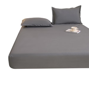New Solid Color Skin-Friendly Brushed Waterproof Fitted Sheet, Dark Gray Queen Size, 153×203cm, 30cm Height