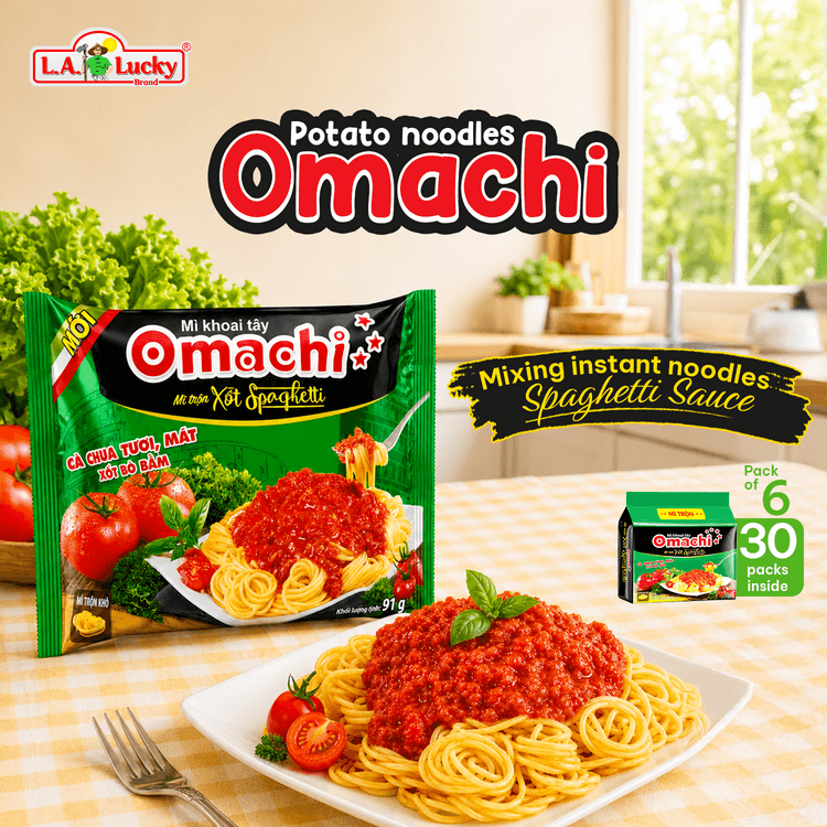 OMACHI Spaghetti Sauce Flavor Instant Potato Noodles Bag - Pack Of