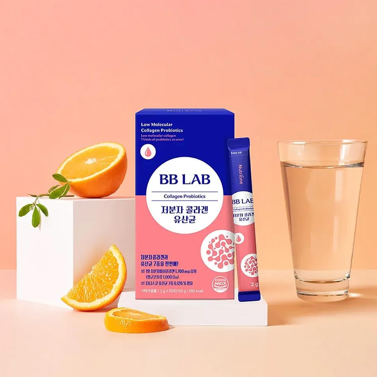 BB LAB Low Molecular Collagen Probiotics, 50 Sticks, Orange Flavor【1700mg Fish Collagen 12 Probiotics】