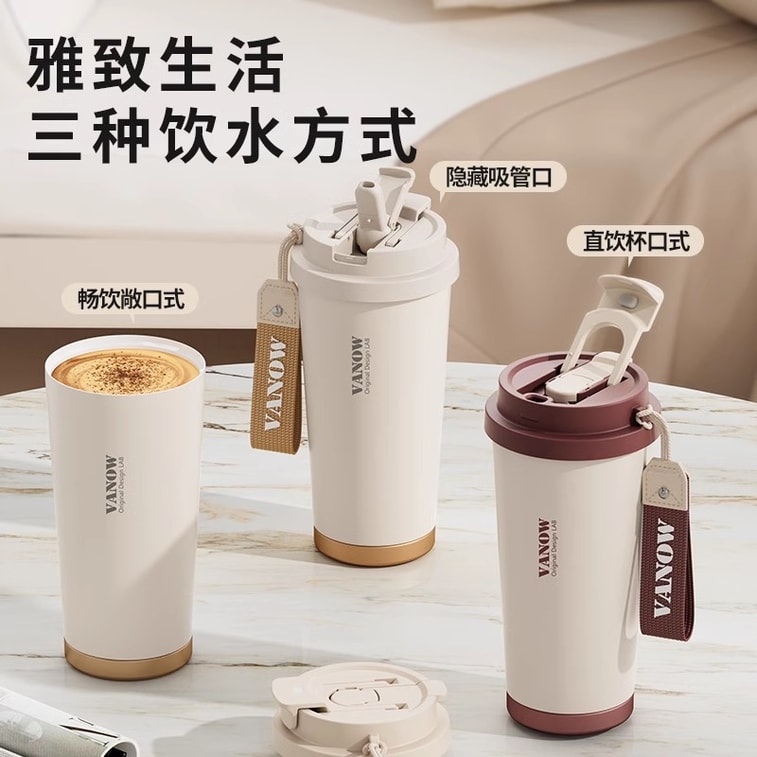 Thermal Insulation Cup Ceramic Liner Coffee Cup Female High Value With Straw Water Cup 2024 New Retro Red 4