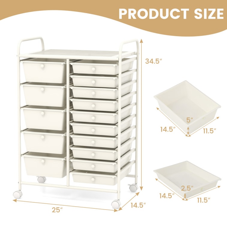 34.5 High 15-Drawer Utility Rolling Organizer Cart Multi-Use Storage-White 5