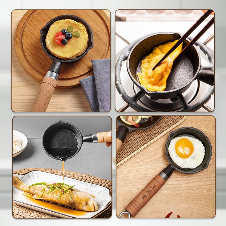 11IN Hammered Carbon Steel Pan And Small Iron Wok Frying Pan with Beech Wooden Handle Glass Lid For Gas & Induction 6
