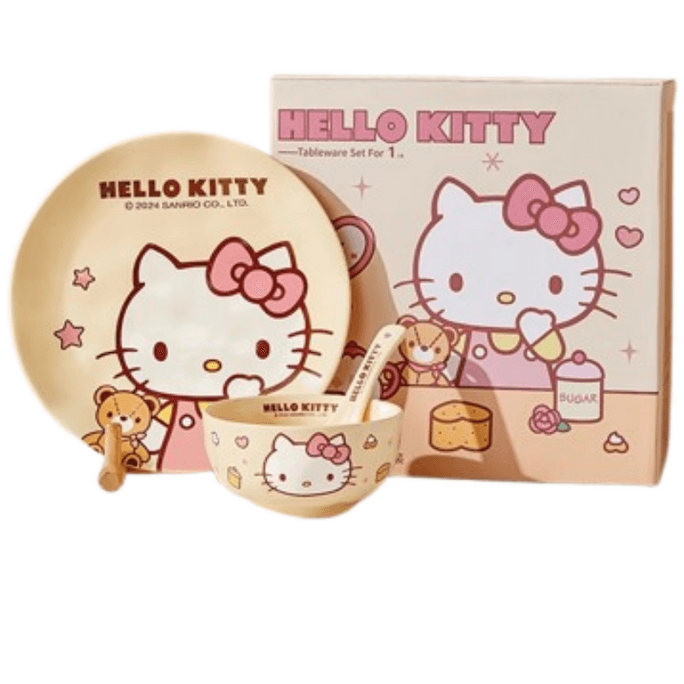 【中国直邮】 Marsica 三丽鸥餐盘套装陶瓷餐具礼物  HELLO KITTY款 4件套