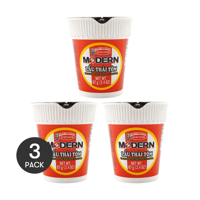 Modern Thai Shrimp Hotpot Flavor Instant Noodles , 2.36 oz *3【3 Packs】