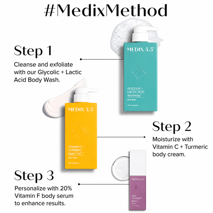 미국 Medix 5.5 안티에이징 스킨케어 3개 세트 | 비타민 C 바디 크림 + 각질 제거 A...