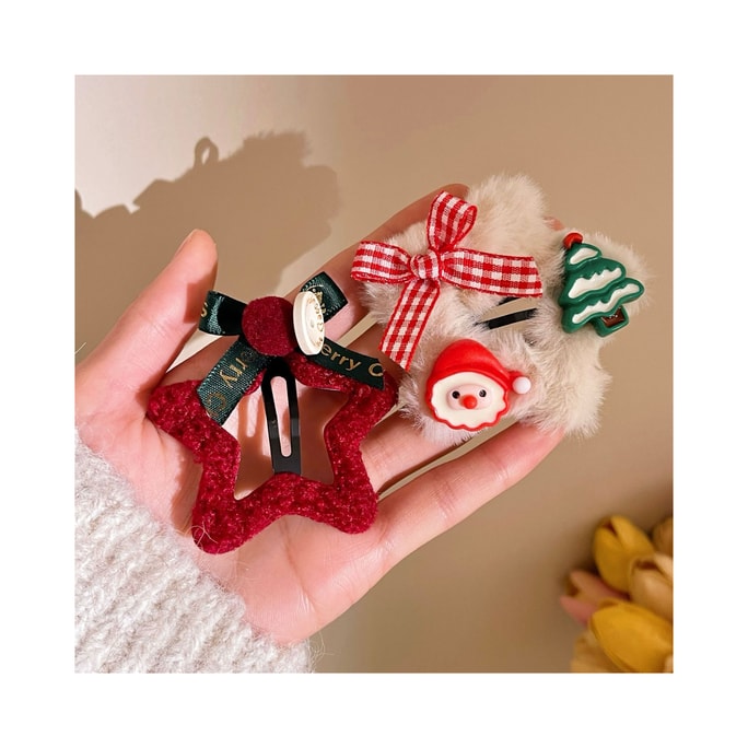 Christmas headwear Plush star hairpin [White + Red two-piece set]