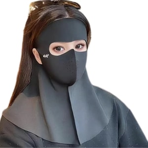 Full-face Sun Protection Mask Face Kini Women's UV Protection Ice Silk Neck Guard Integrated - Black 1Pc