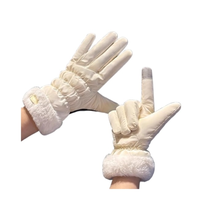 【中国直邮】 爪哇岛 冬季保暖手套 防风防寒触屏 加绒款 1副 白色