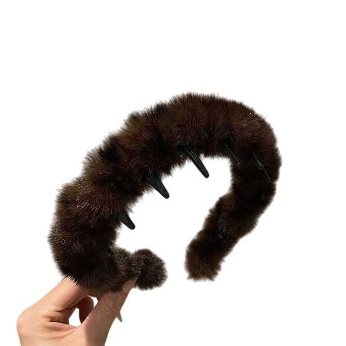 Korean trendy leopard print hairband, high head top wave hairband, anti-slip toothed face wash hair clip, 1 piece in dark coffee color