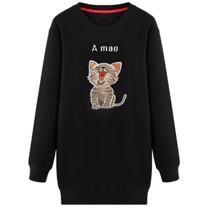 【杨幂同款】中国直邮 新款秋冬加绒加厚卫衣女宽松韩版百搭上衣外套 黑色 L