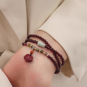 【安身护佑】灵隐普陀开光石榴石手链 朱砂祥云锁平安手串 新中式天然晶石4mm手饰 男女同款护身文玩首饰品