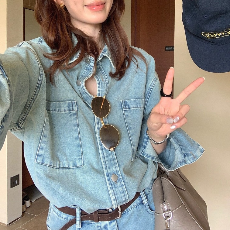 【加拿大直邮】 加拿大 SCENARIO 复古水洗牛仔 衬衫+短裤 2件套装 S-M码 蓝色 蓝色 M 3