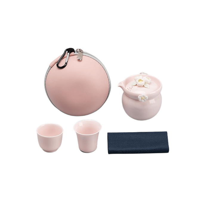 Kung Fu Tea Set Ceramic Bubble Teapot Crack Cup One pot + two cups + Portable bag + Tea towel Pink Jasmine