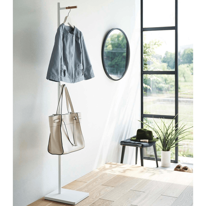 Coat Rack (63.98 H) - Steel + Wood White