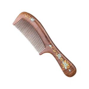 Hand Painted Black Ebony Comb Made Of Natural Golden Sandalwood 20.5cm