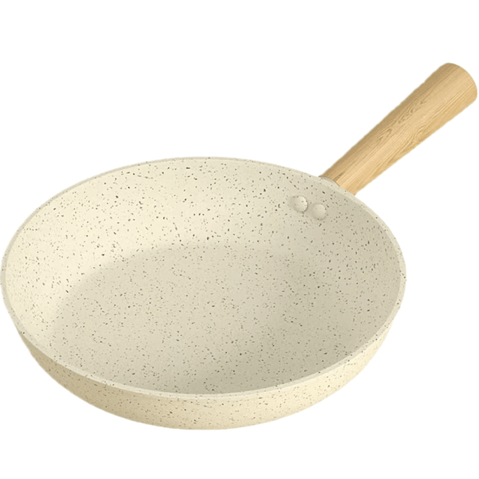 First-rate 11" Ultra Non-Stick Frying Pan and Wok Grill Pan Frying Eggs and Steak with Wooden Handle 28cm Beige