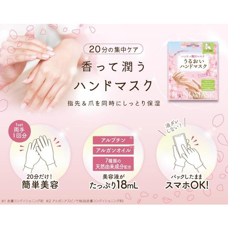【日本直送】ビューティーワールド ラグジュアリーフレグランス モイスチャライジングハンドマスク 桜の香り 18ml 4