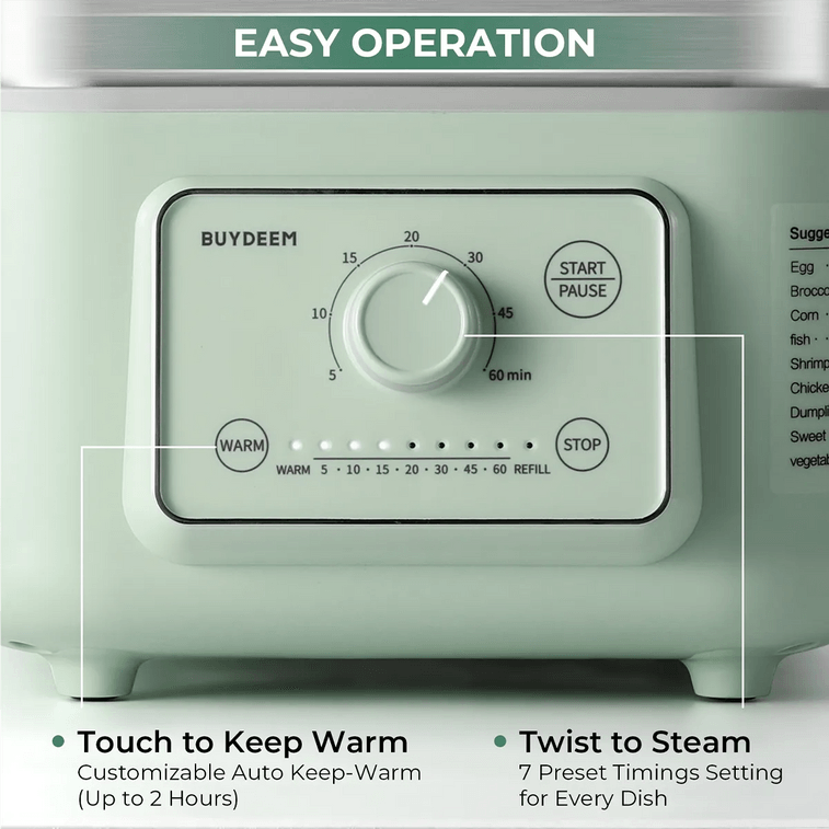 BUYDEEM北鼎 家用多功能电蒸锅 7档蒸煮时间 5L G5246 浅衫绿 【不含陶瓷蒸盘】 9