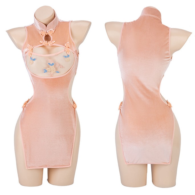 Sexy Lingerie High Waist Split Skirt Cheongsam Pink One Size