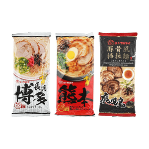 일본 라멘 인스턴트 누들 모음 팩, 9.61oz【가치 팩】【돈코츠 맛 & 블랙 마늘 오일 맛 & 쿠로부타 돈
