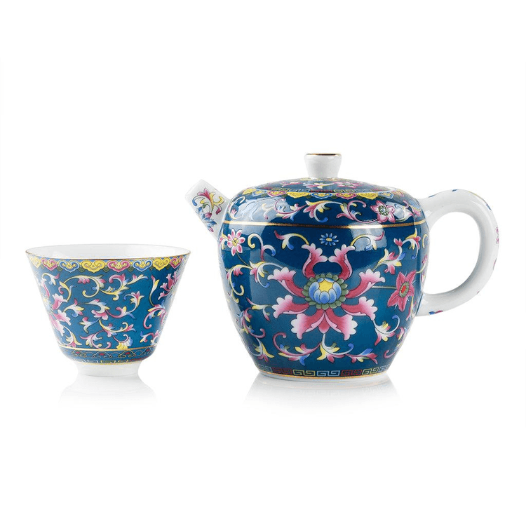 Chengyi Colorful Enamel Porcelain Tea Sets 9 pcs(Sapphire) - Yami.com
