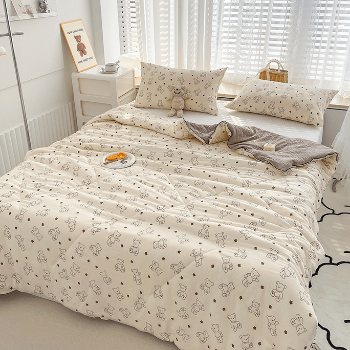 【中国直送】Lullabuy 繊細で涼しい大豆繊維二層糸エアコンキルト 夏用キルト（キルトのみ）クイーンサイズ ディーンベア