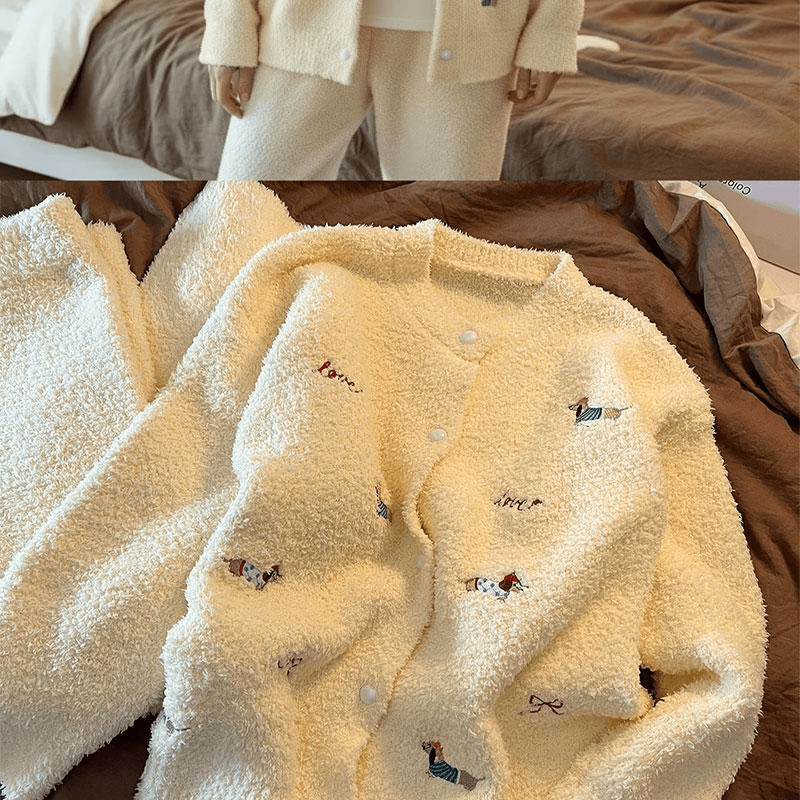 【中国直邮】 Lullabuy 绒绒小狗秋冬绒毛睡衣居家服 粉色 S码