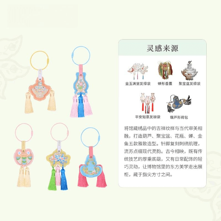 中国直送】蘇州博物館 エレガントなシルク刺繍キーホルダー、中国風