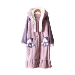 Pajamas Coral Fleece Set Purple Fox M