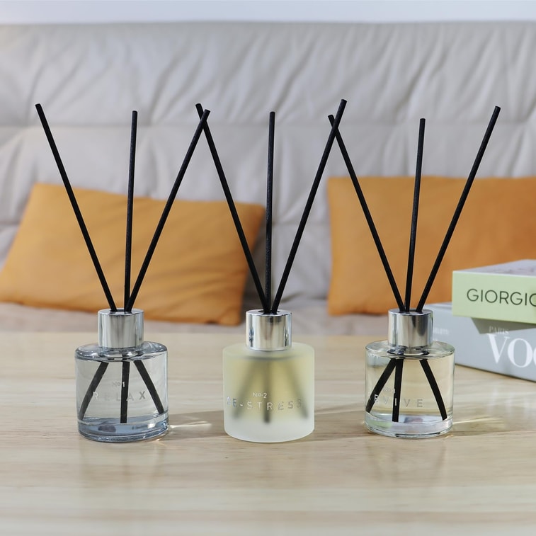 3 Pack Fragrance Reed Diffuser, 50ML Lavender Jasmine Lemongrass Aromatherapy Diffuser Set with 12 Black Fiber Sticks,Air Freshener for Bedroom Bathroom Office, 8.2X 6.6X 2.1 inch 8