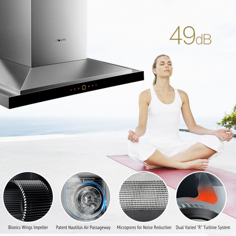 FOTILE Perimeter Vent Series EMS9018 36" 900 CFM Wall Mount Range Hood with LED light and Touchscreen in Stainless Steel 3